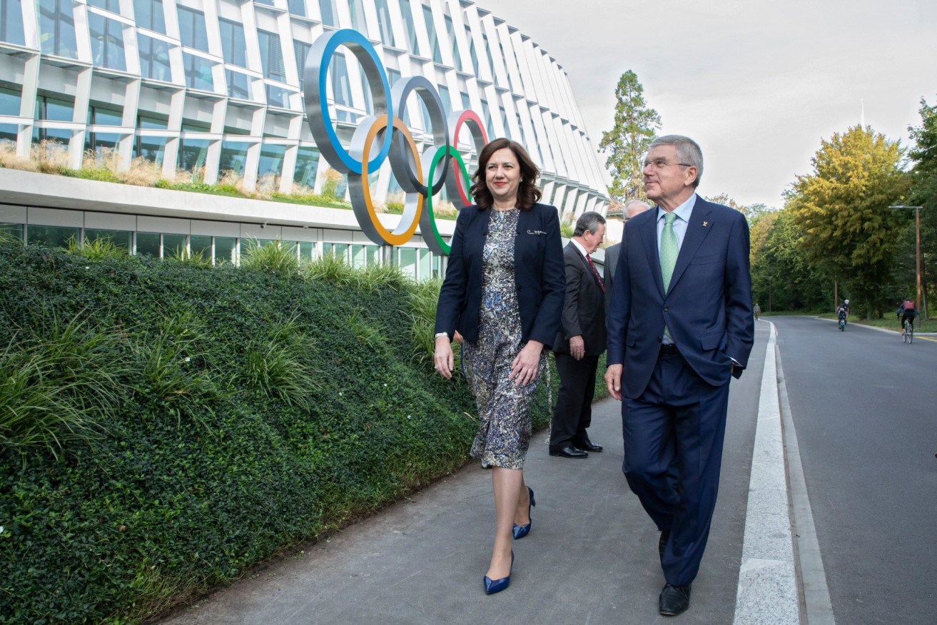 Premier Annastacia Palaszczuk with International Olympic Committee president Thomas Bach in Lausanne, Switzerland, in 2019. Photo: IOC.