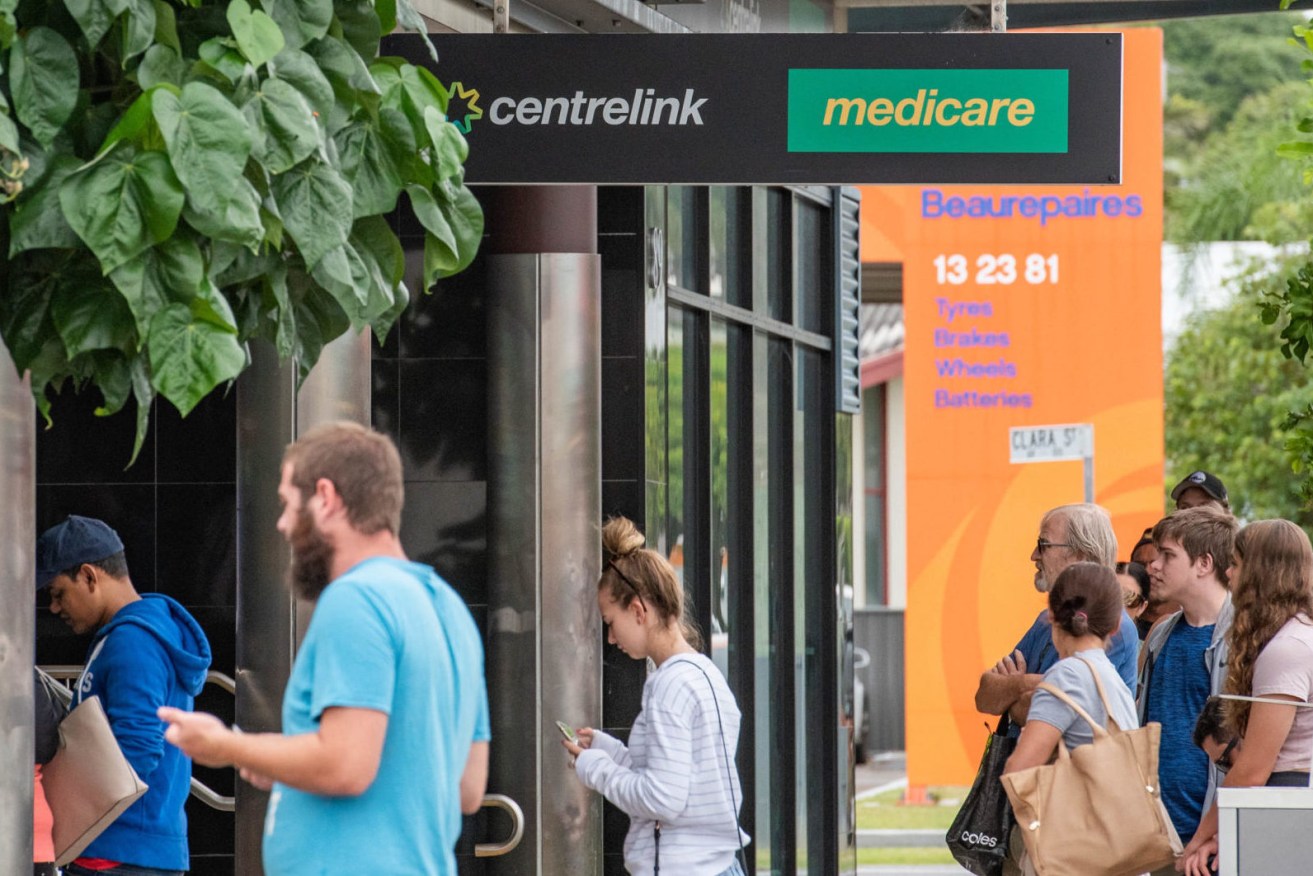 Australians queue at Centrelink during the COVID-19 pandemic. (Photo by Florent Rols / SOPA Images/Sipa USA)