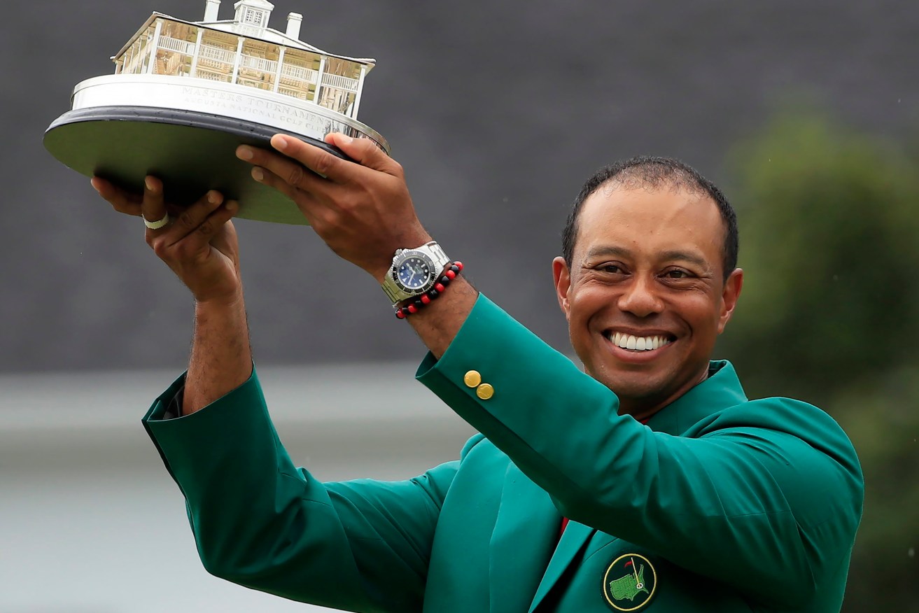 Tiger Woods after winning the 2019 Masters Tournament at the Augusta National Golf Club.  (EPA/TANNEN MAURY)