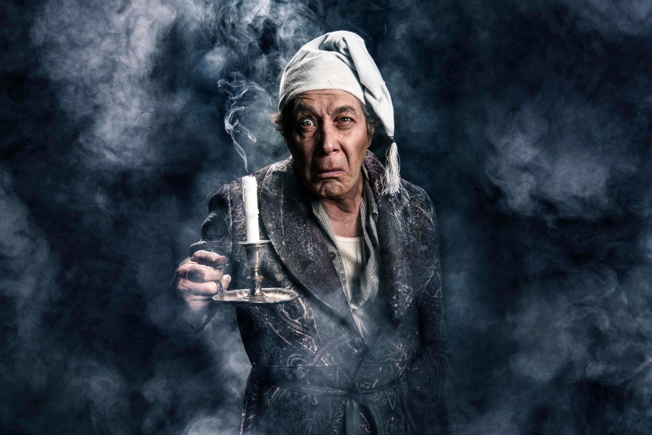 Eugene Gilfedder as Ebenezer Scrooge in shake & stir co's A Christmas Carol, which is returning to QPAC in December. (Image: Dylan Evans)