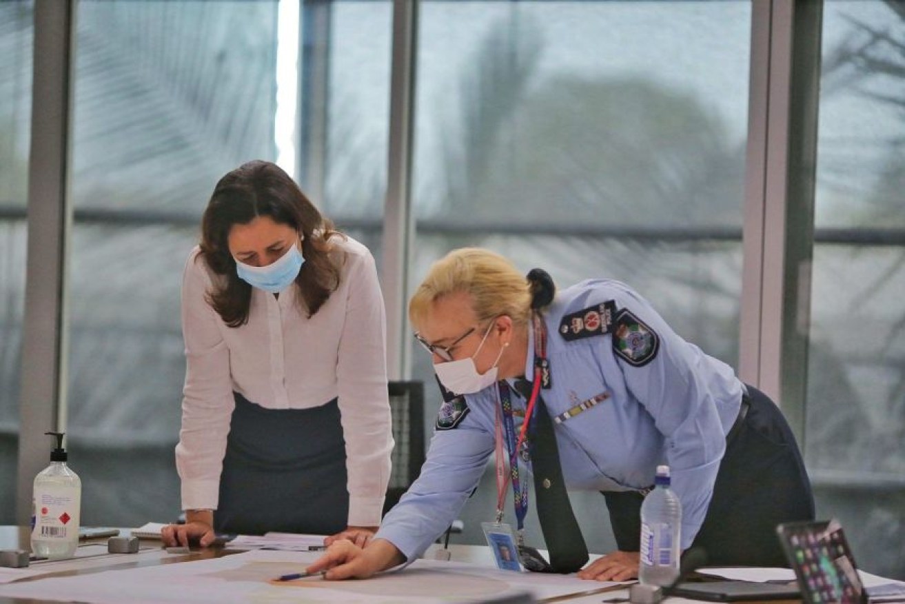 Queensland Premier Annastacia Palaszczuk and Queensland Police Commissioner Katarina Carroll track Tropical Cyclone Kimi.