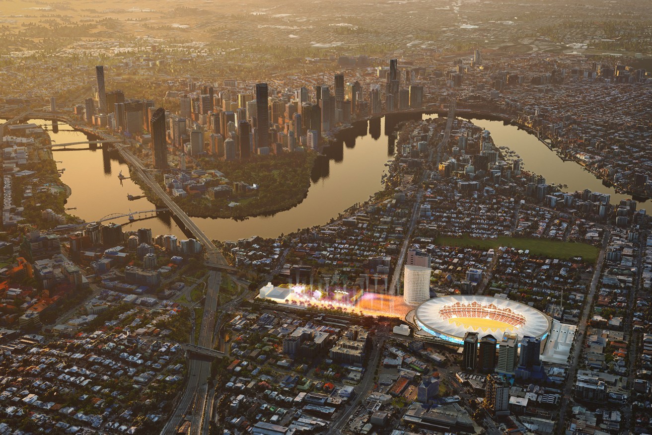 There's less than 5km between the Gabba, on the south side of the Brisbane River, and home of rivals the Brisbane Broncos to the north.  (Image: Supplied)