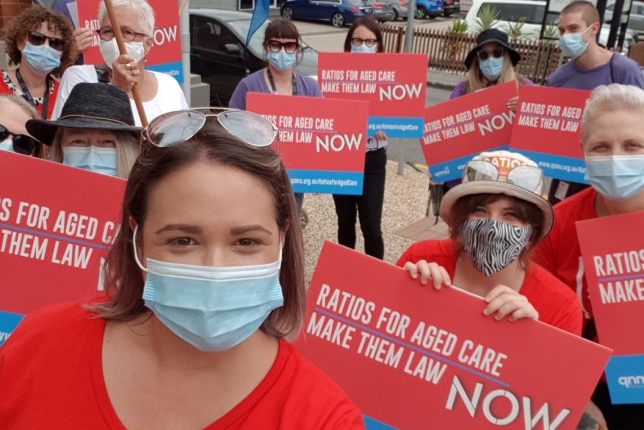The Queensland Nurses and Midwives' Union has upped the ante after protesting aged care changes last year. (Source: ANMU)