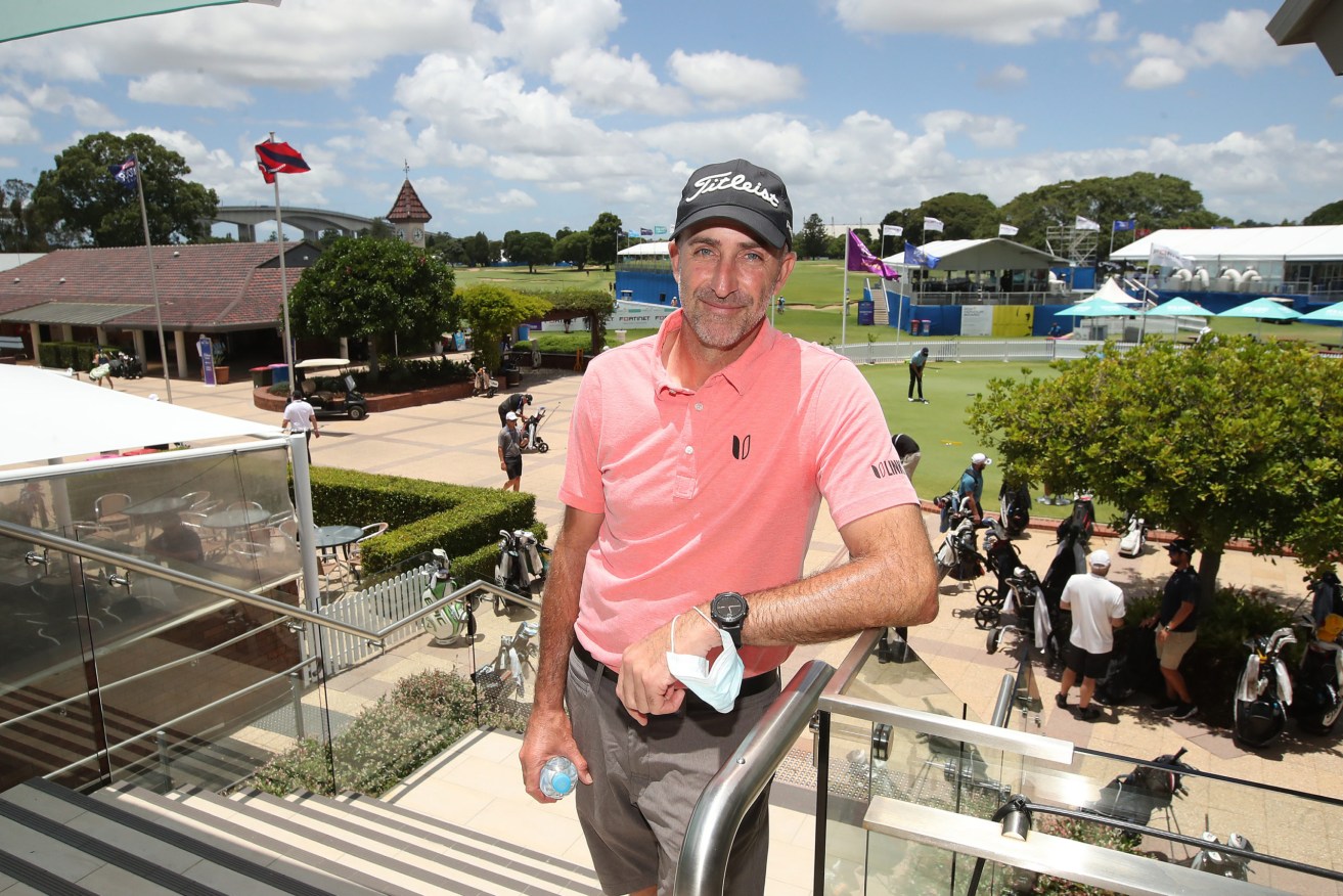 Geoff Ogilvy poses for a photo after a press conference during the Australian PGA Golf Championships at Royal Queensland Golf Club, in Brisbane, Wednesday, January 12, 2022. (AAP Image/Jono Searle) NO ARCHIVING