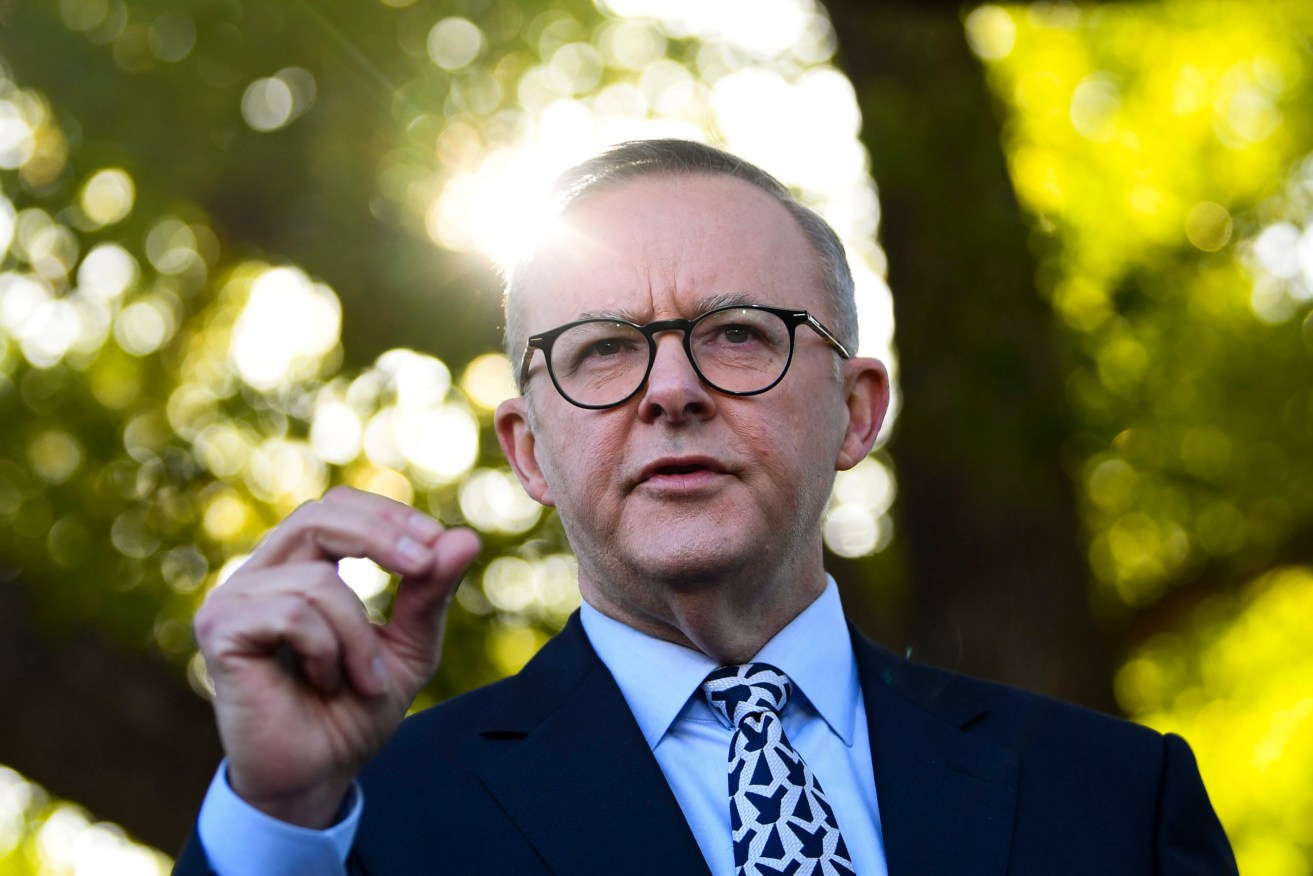 Opposition Leader Anthony Albanese speaks to the media during a press conference in Perth. (AAP Image/Lukas Coch) 