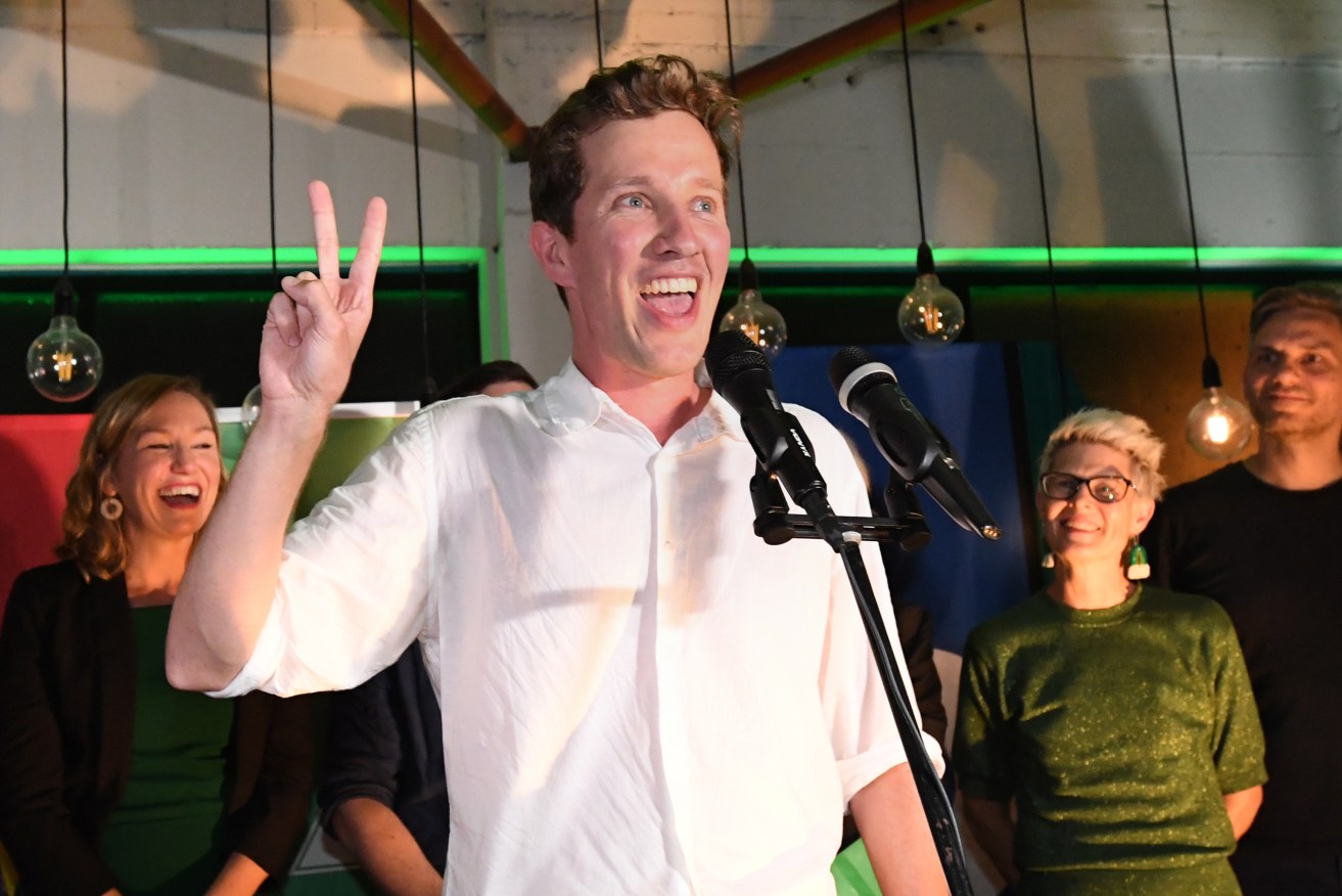 Greens  Member for Griffith Max Chandler-Mather, pictured on election night, has come out swinging in favour of the two-year rent freeze proposed for Queensland. (AAP Image/Darren England) 