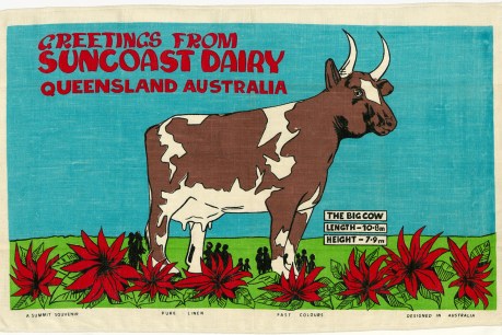 The pictorial history of Queensland, writ large in souvenir tea-towels